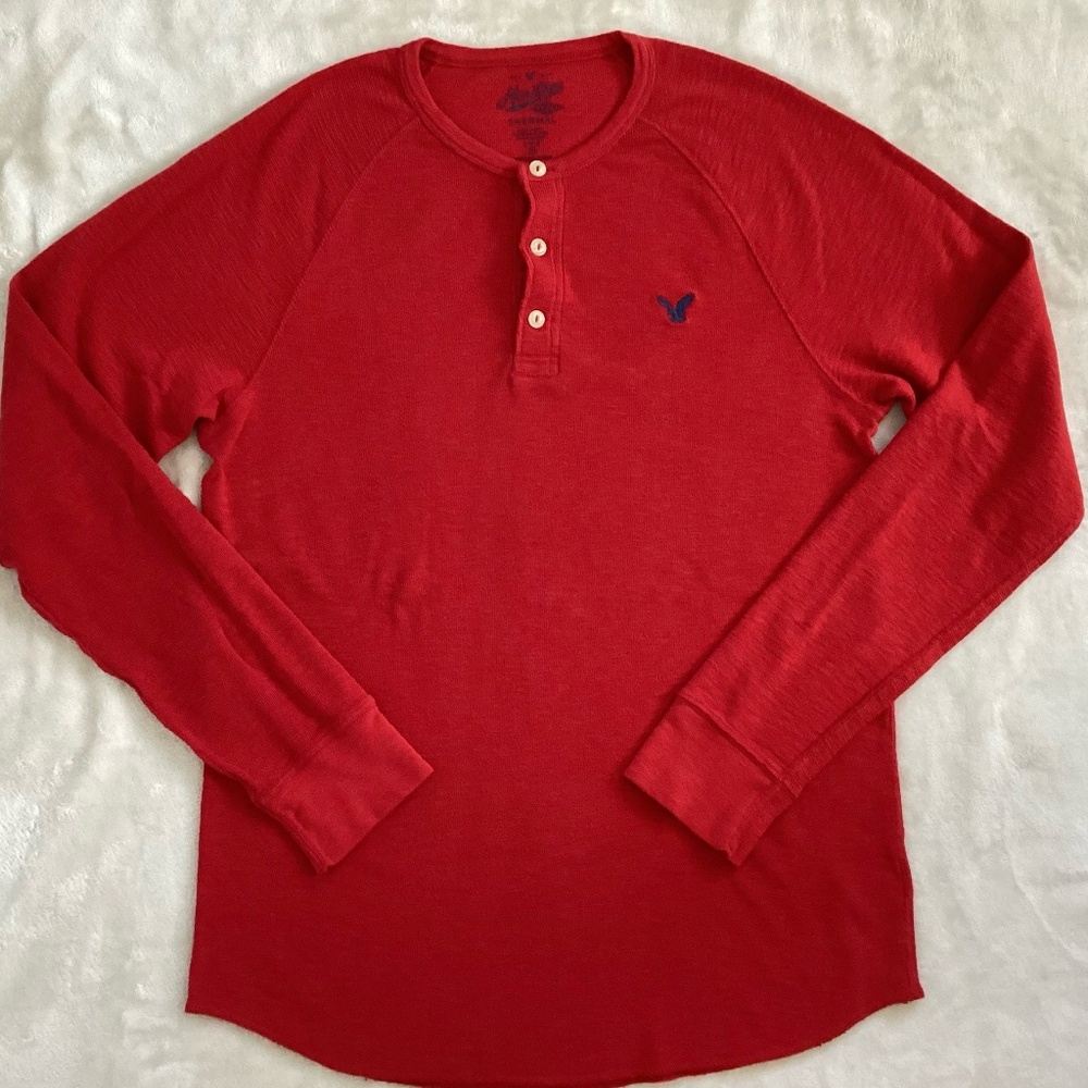 American Eagle | Mens Size Large Thermal Henley | Red| Looks New